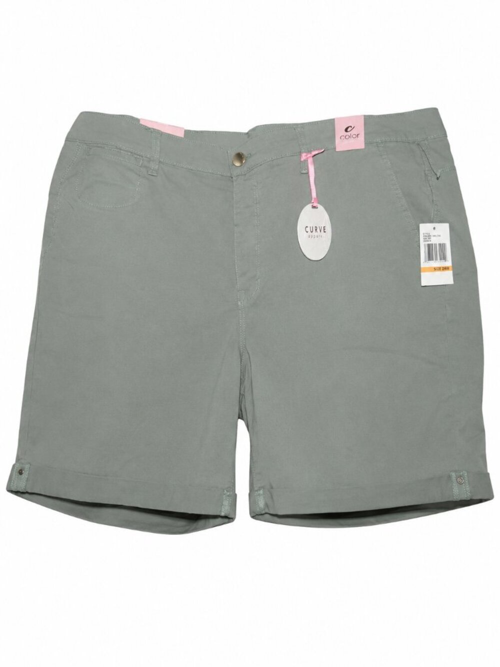 NWT CURVE APPEAL Green Twill Cuffed Shaping System Shorts Plus Size 24W